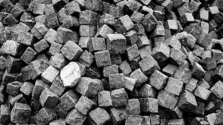 brick, stone, blocks, building material, construction, solid, black-and-white photography