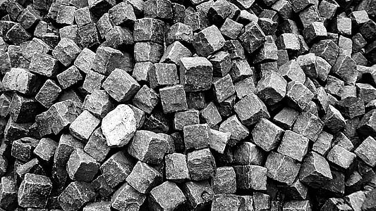 brique, Pierre, blocs, matériau de construction, construction, solide, photographie en noir et blanc