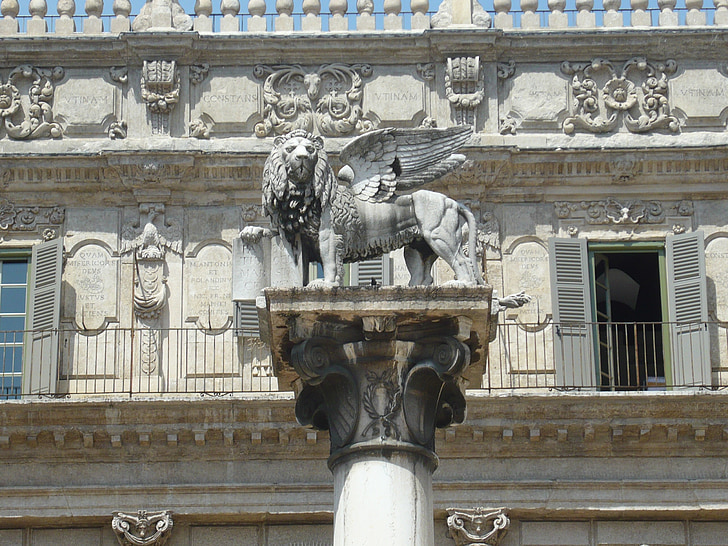 Βερόνα, Ιταλικά, Ιταλία, λιοντάρι, άγαλμα, κτίριο, τέχνη