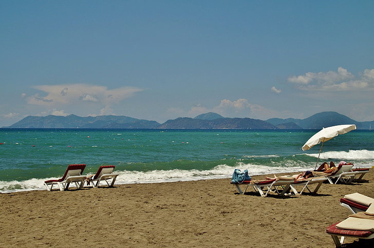 Turcja, Marmaris, Plaża, piasek, morze, Latem, wakacje