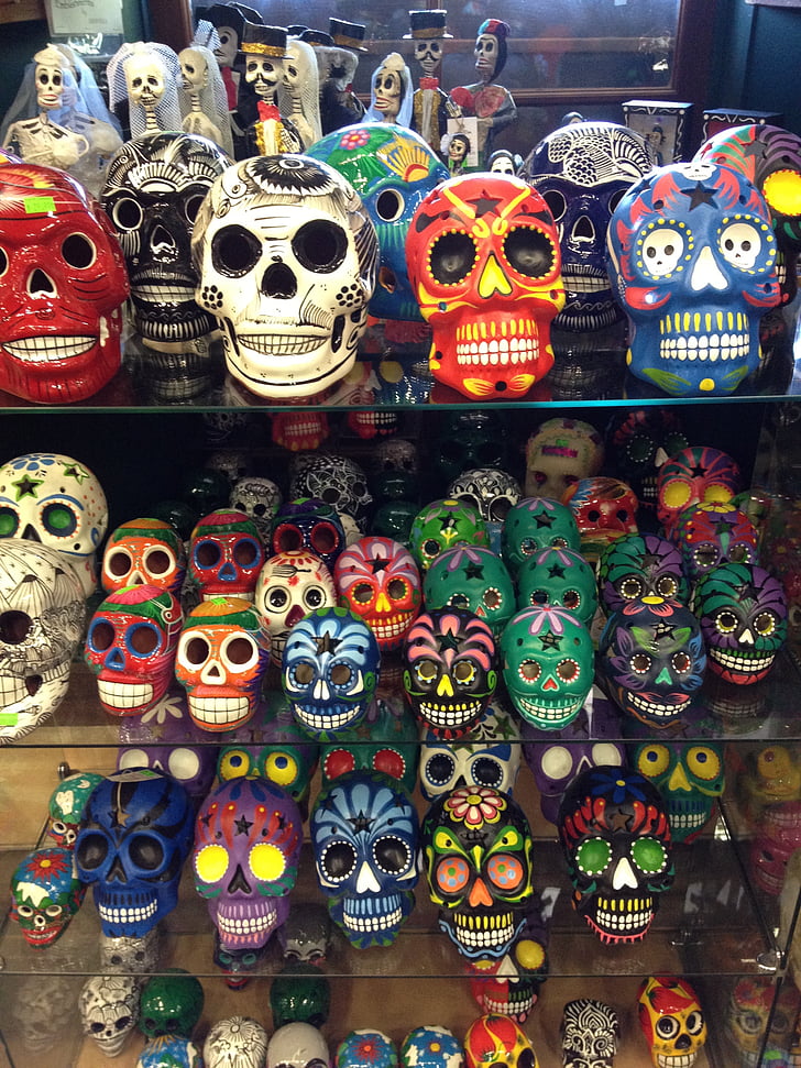 Sugar skulls, dzień zmarłych, Czaszka, kolorowe, cukier, martwe, Meksykańska