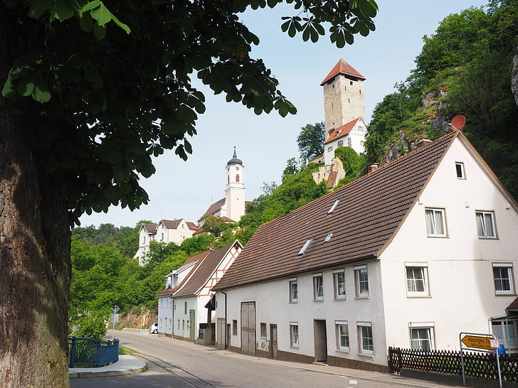Rechtenstein, dorp, Schwäbische alb, Gemeenschap, Alb-donau-cirkel, Baden württemberg, ruïnes van rechtenstein