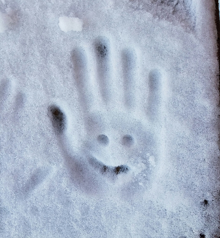 bàn tay người tuyết, in ấn băng, Dễ thương, mùa đông, tuyết, dấu chân
