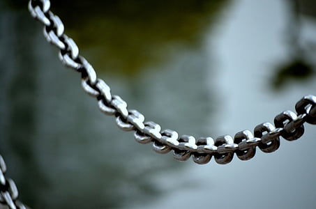 cadena, plata, cromo, enlace, acoplamiento de cadena, barrera, metal