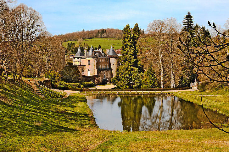 Schloss, chatelux, Yonne, Park, Denkmal, Wasser-plan, Bäume