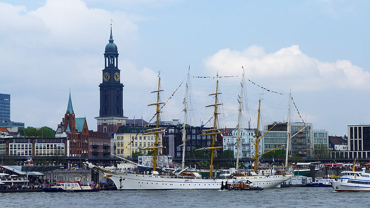 Hamburg, hafengeburtstag, Michel, Elbe, statek żaglowy, olinowanie