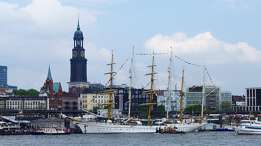 Hamburk, hafengeburtstag, Michel, Labe, plachetní loď, lanoví