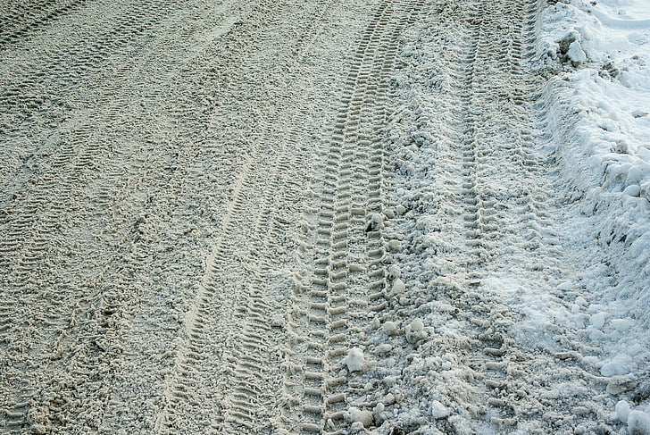 carretera, neu, pistes de pneumàtics, carretera gelada