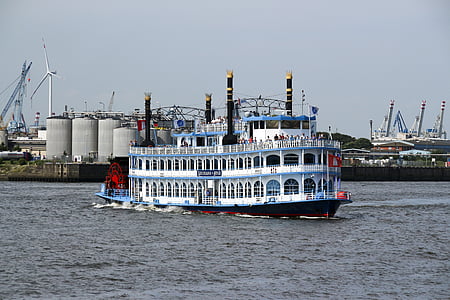 Elbe, Hamburg, kapal, kapal uap dayung, Steamboat, pengiriman, Port