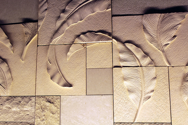 leaves wall, leaves, wall, decoration, sculpture, rough, texture