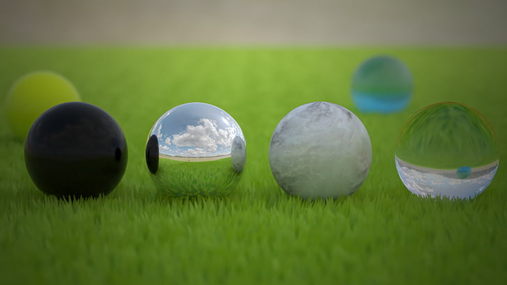 мяч, Цвет, поле, стекло, трава, газон, отражение