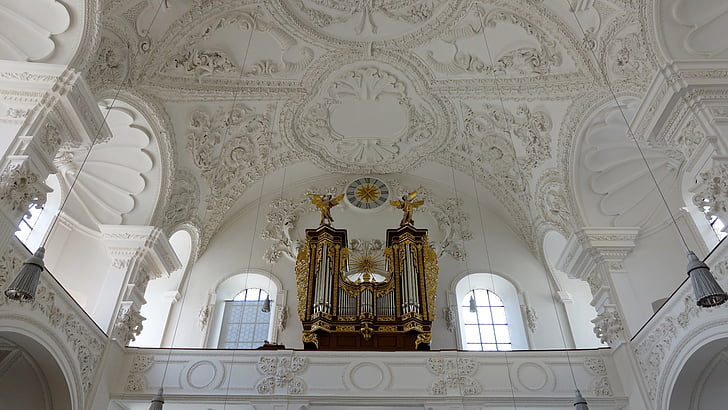 churches ceiling, stucco, organ, altötting, religion, catholic