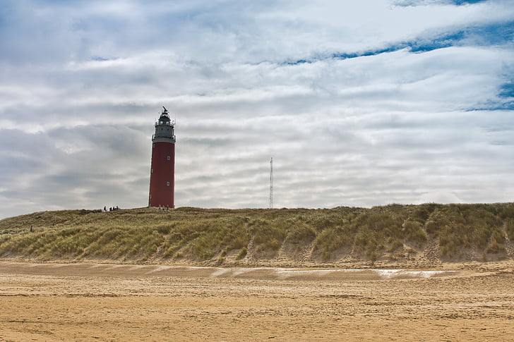 lighthouse, grass, dunes, wind, seafaring, texel, netherlands