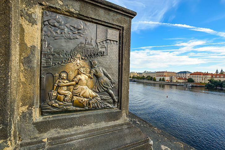 Praha, statula, upės, paminklas, dangus, skulptūra, akmuo