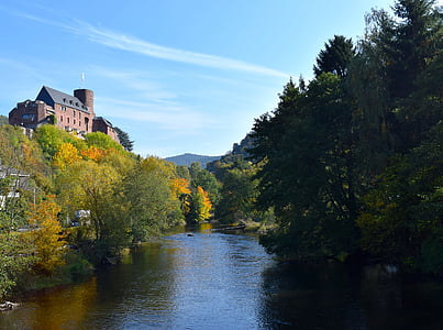 Schloss, Landschaft, im Mittelalter, Festung, Herbst, Fluss, historisch