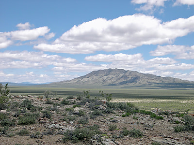 Nevada, krajobraz, sceniczny, niebo, chmury, góry, rośliny