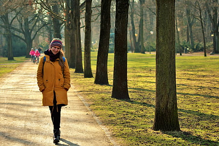 parku, volný čas, chůze, Zimní, Žena