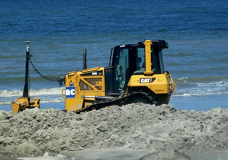Veículo rastreado, tractores de lagartas, praia, areia, Mar Báltico, máquinas, indústria da construção civil
