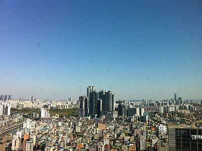 Miestas, priekiniame plane, Seulas, Sillim-dong, pastatas, dangus, Korėjos Respublika