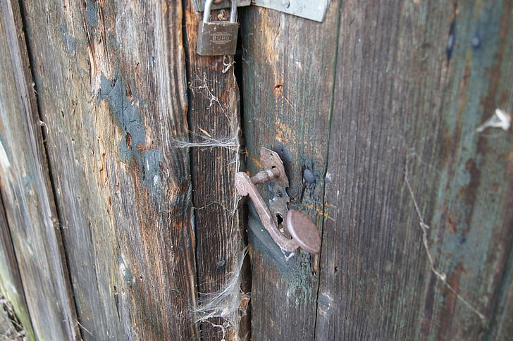 porta, log cabin, cadeado, fecho de porta, velho