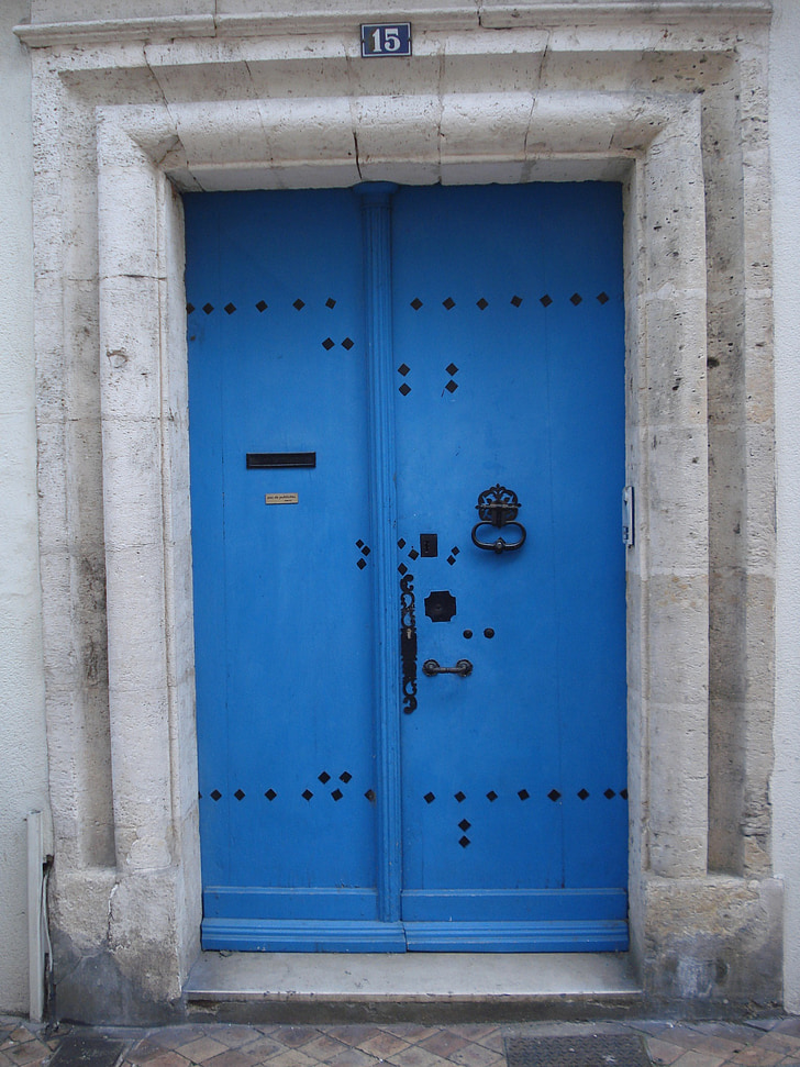 porte, entrée, bleu, patrimoine, décoration extérieur, porte en bois, architecture