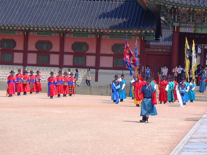 Corée, monument, Séoul, roi, la tradition de, gens, robe