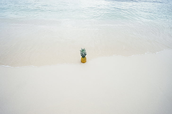 ananas, moden, vann, stranden, sjøen, kysten, sand