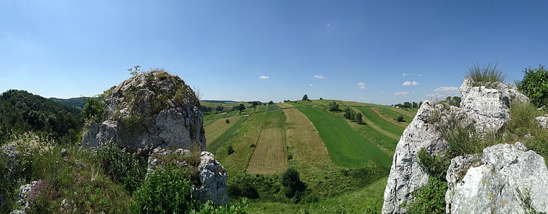 rocas, piedras calizas, paisaje, naturaleza, Polonia, Jura krakowsko częstochowa, panorama