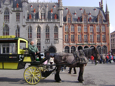 Bruges, cavallo, carrello, nonno, carrello del cavallo, Turismo