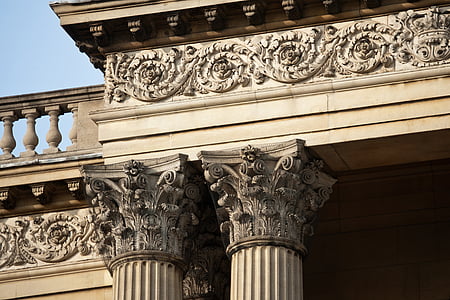 motívom korintských stĺpov, kladie, stĺpikov, Buckinghamský palác, Frieze, klasické objednávky, Architektúra