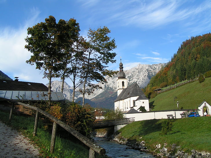 kirkko, Ramsau, Berchtesgadener Landin, Berchtesgaden Alpit, Berchtesgaden-luonnonpuiston, mieliala, kansallispuisto