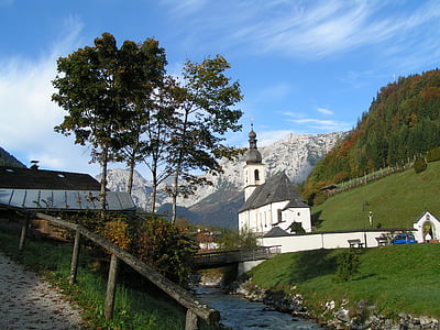 kostel, Ramsau, Berchtesgadener land, Berchtesgadenské Alpy, Národní park Berchtesgaden, nálada, Národní park