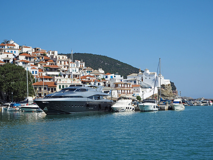 град, Гърция, порт, море, лято, Стария град, яхта