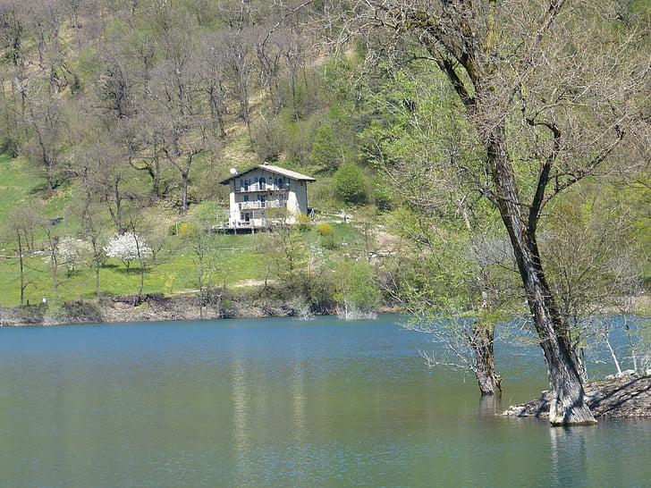 Tenno lago, Lago di tenno, Itália, água, Casa, solitário