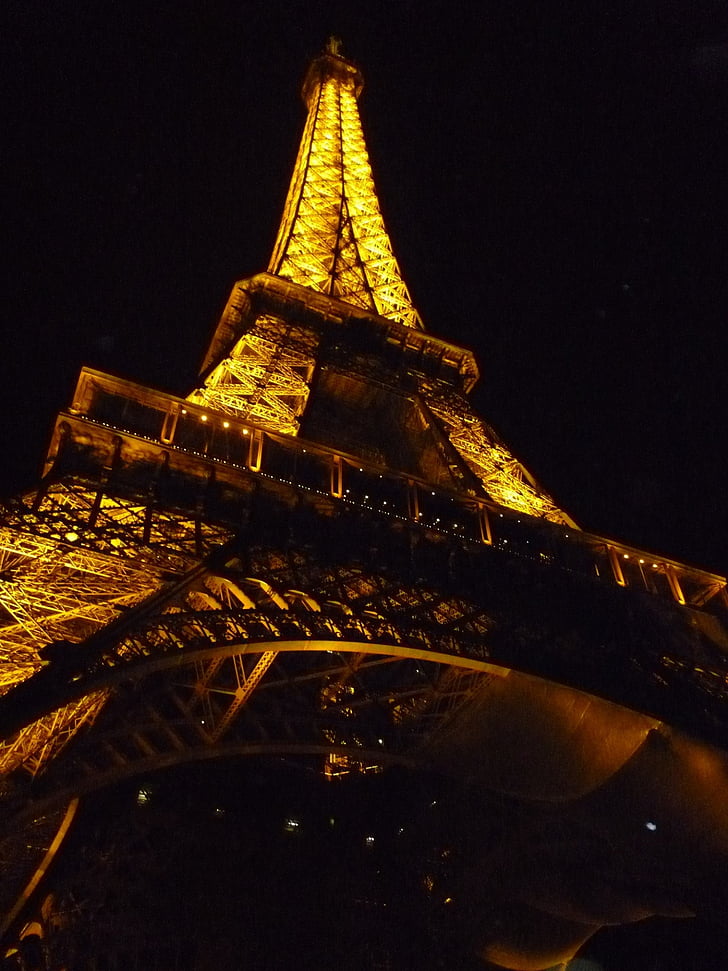 Eiffelova veža, Paríž, pamiatka, noc, svetlá, farebné, symbol