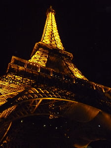 Eiffelova věž, Paříž, Památník, noční, světla, barevné, symbol