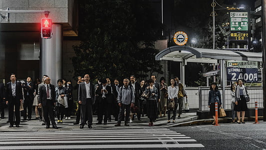 хора, мъже, жени, ходене, пешеходна, пресичане, Японски
