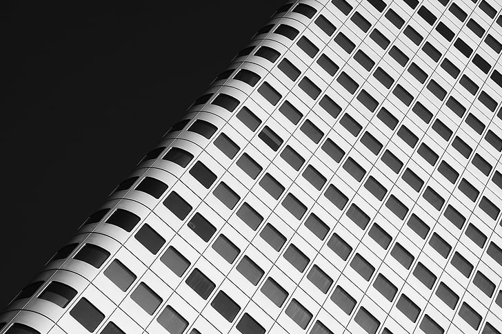 edifício, trabalho, escritório, corporativa, preto e branco, preto e branco, frio