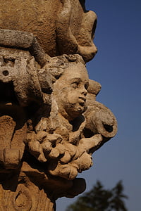 statue, head, facial, stone, column, carved, putto