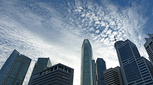 Singapour, gratte-ciel, Skyline, bâtiment, bleu, Sky, architecture