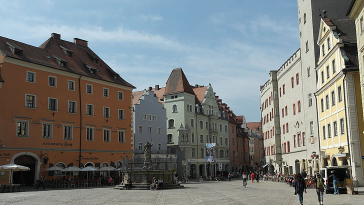 oude stad, Regensburg, Oost-Beieren, Beieren, Duitsland, het platform, romantische