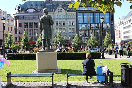 Parco, seduta, Banca, scultura, giardino, Oslo, Norvegia