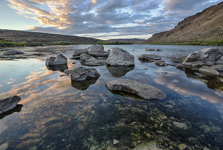 Rio Snake, pedras, natureza selvagem, Idaho, paisagem, cênica, ao ar livre