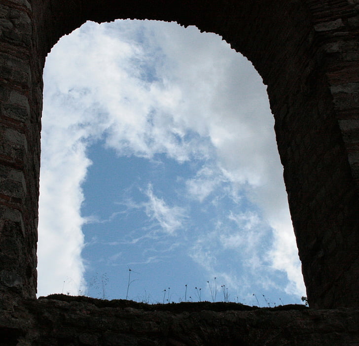 cielo, extraño, ventana, Outlook, azul, nube, Castillo