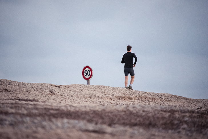dirt road, exercise, jogging, man, person, sign