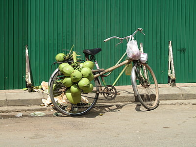 kokosnoot, fiets, groen, Straat