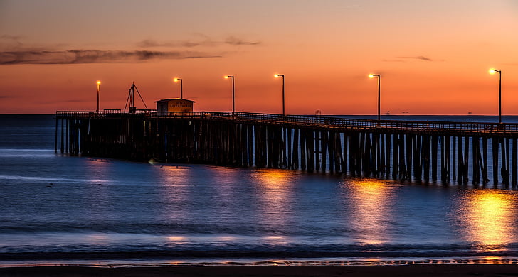 pismo beach, california, pier, structure, landmark, historic, sea