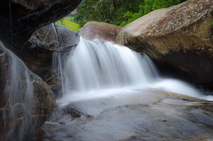 long exposure, stones, water, waterfall