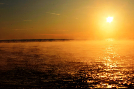 kabut, Danau superior, matahari terbenam, Danau besar, langit, cahaya, air
