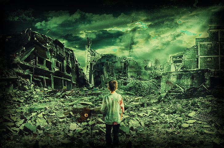 niño, guerra perdida en, ciudad destruida, solo, conflicto, nadie, niños sólo